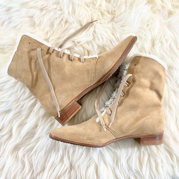 Vintage Talbots Made In Brazil Suede Fur Lined Tan Lace Up Boot Sz 7.5B - Picture 3 of 11